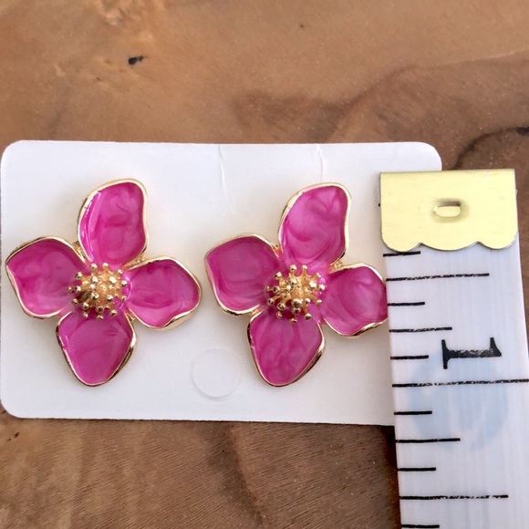 Pink + Gold Flower Statement Earrings - Picture 3 of 6